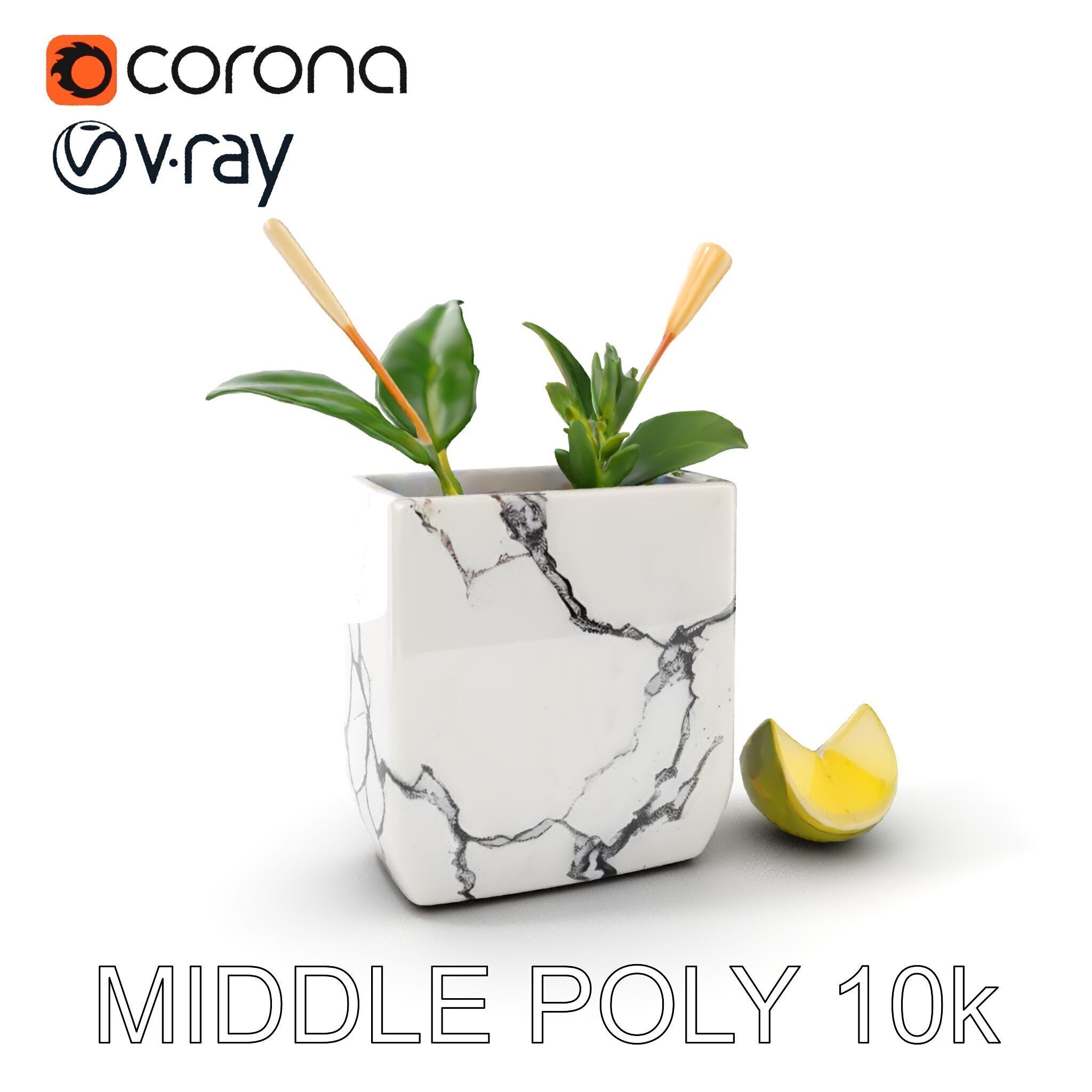 Marble Planter with Lime Slice Model Pack Low-poly 3D model_34