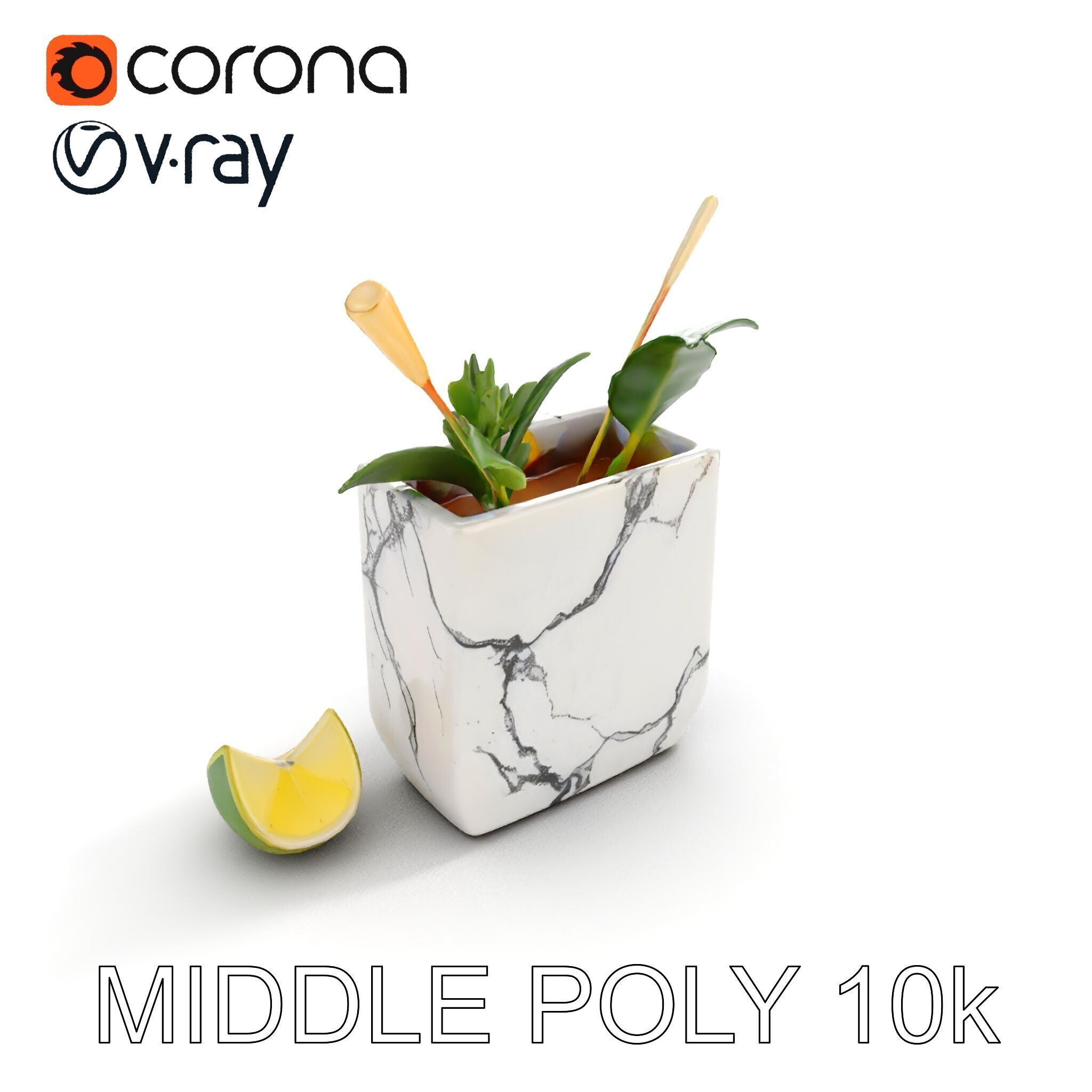 Marble Planter with Lime Slice Model Pack Low-poly 3D model_16