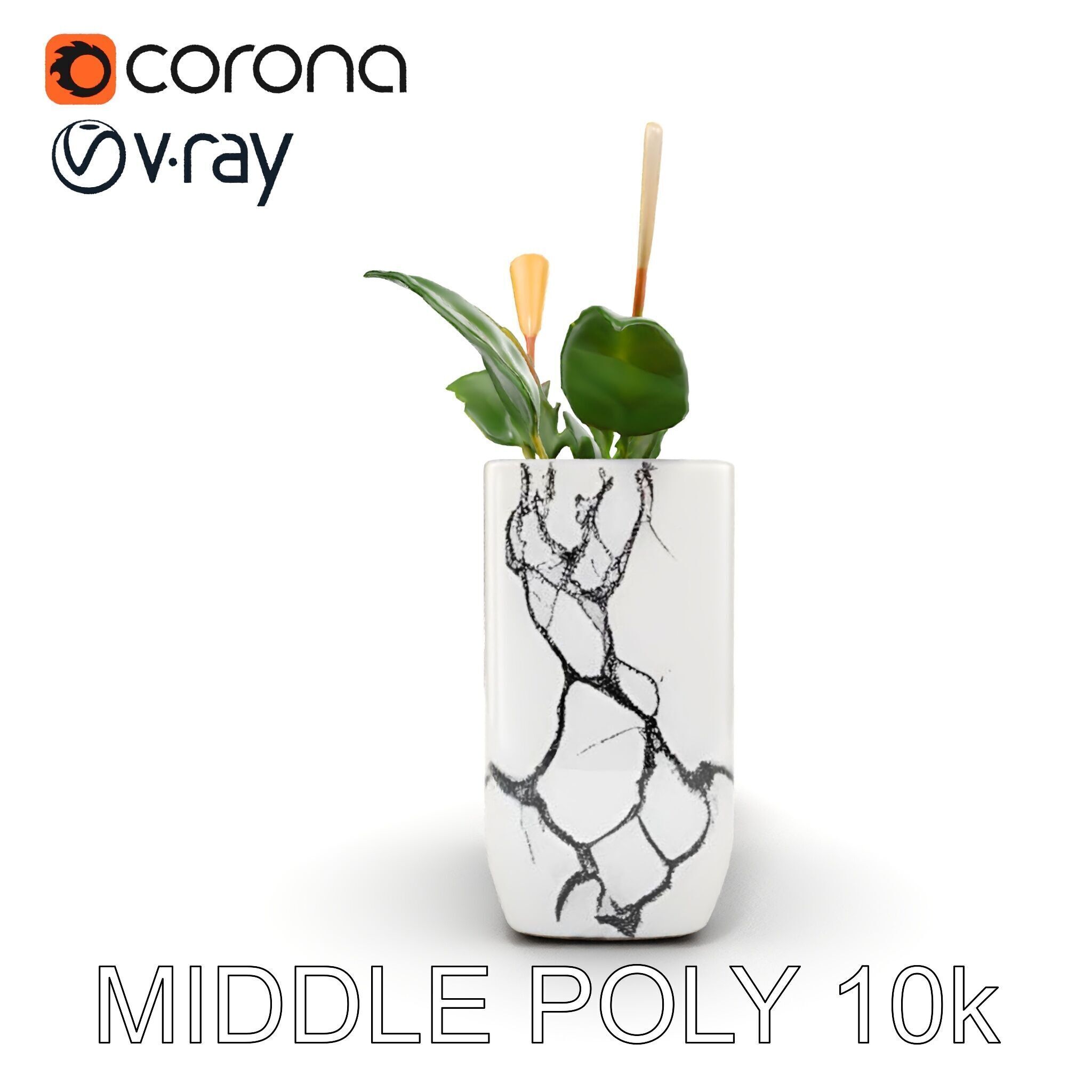 Marble Planter with Lime Slice Model Pack Low-poly 3D model_9