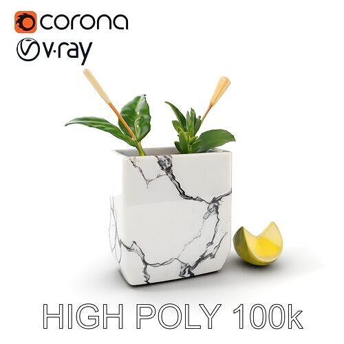 Marble Planter with Lime Slice Model Pack Low-poly 3D model