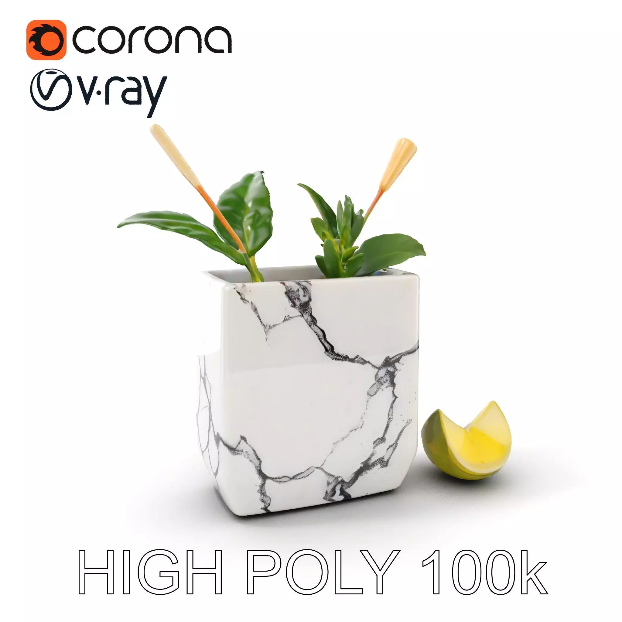 Marble Planter with Lime Slice Model Pack Low-poly 3D model_0