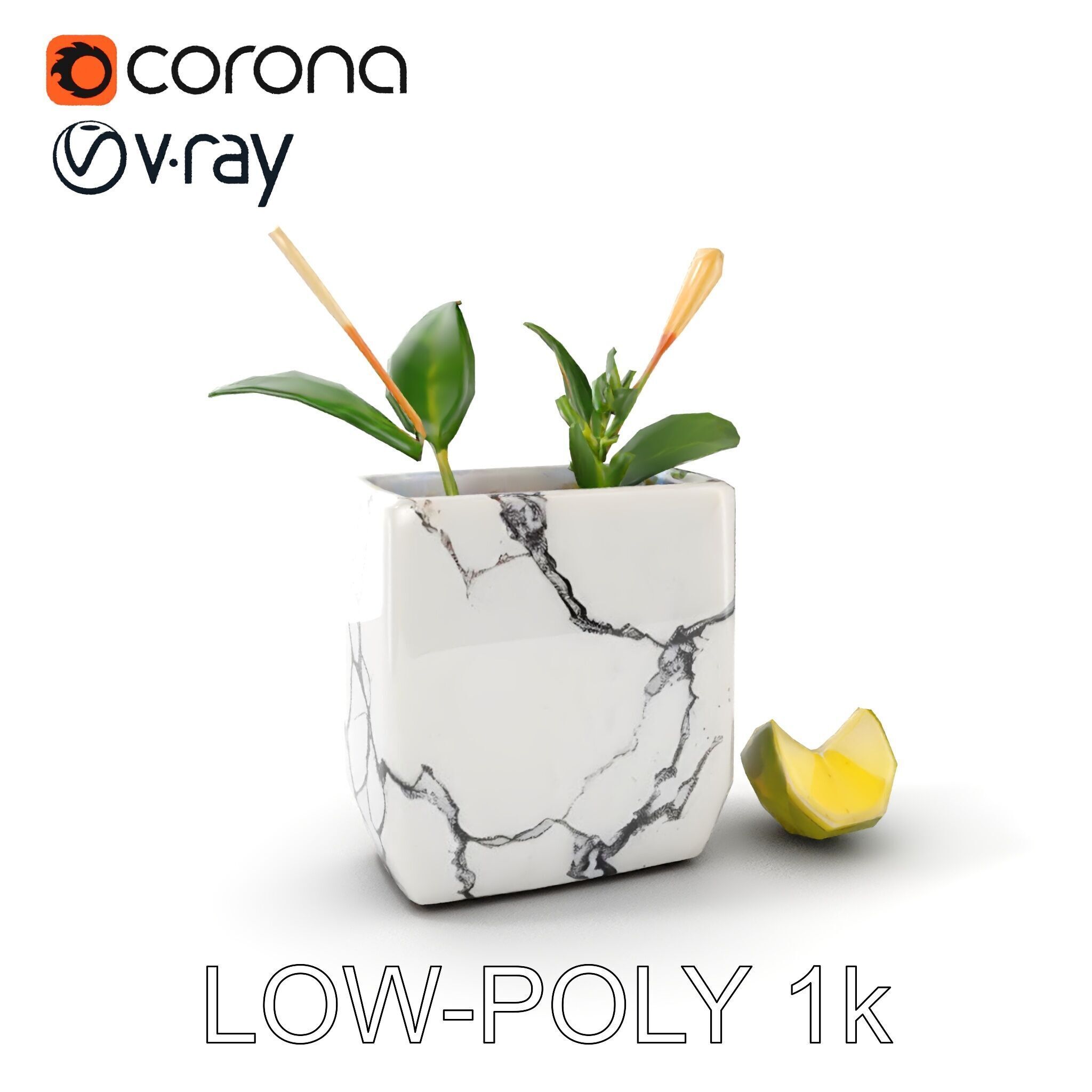 Marble Planter with Lime Slice Model Pack Low-poly 3D model_29