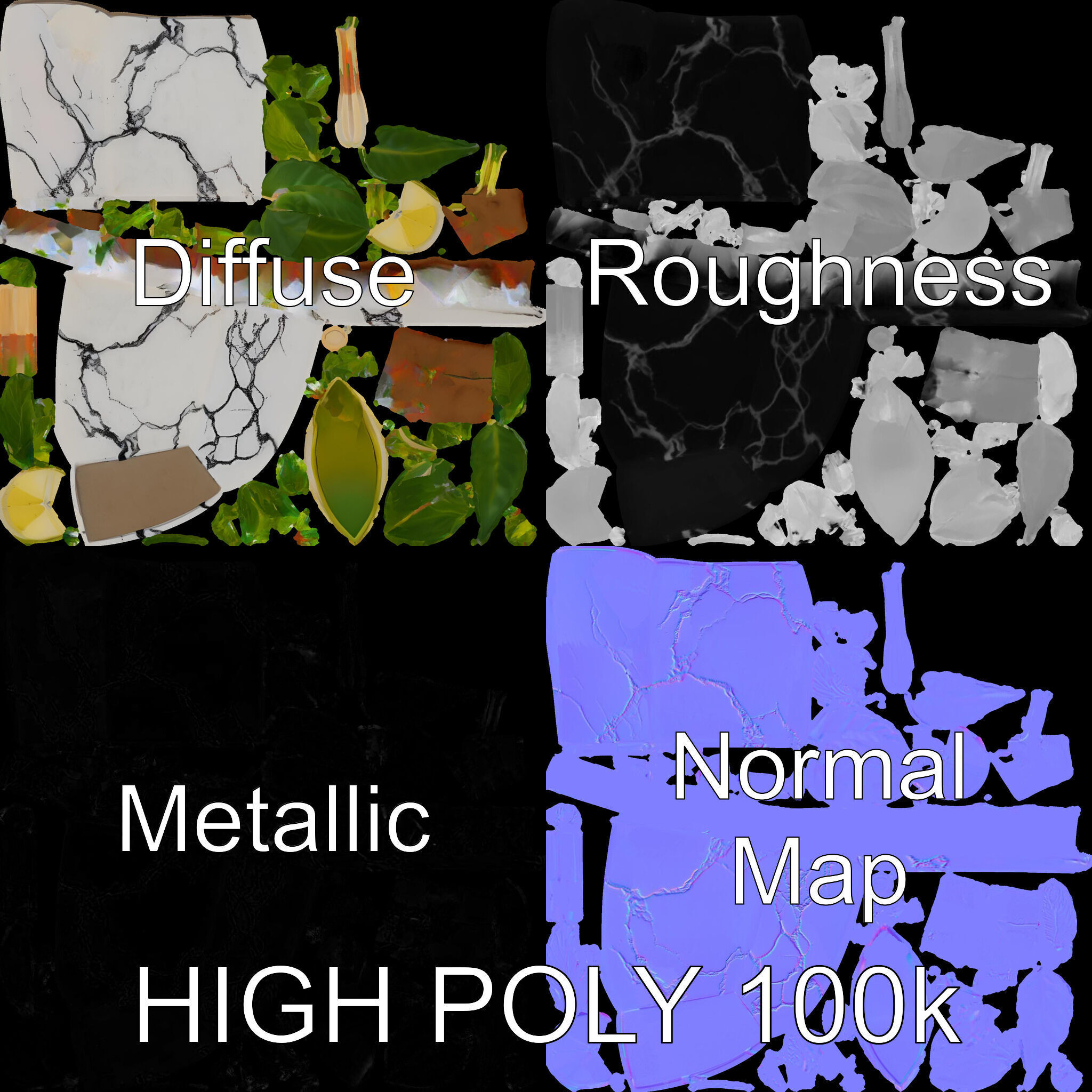 Marble Planter with Lime Slice Model Pack Low-poly 3D model_4