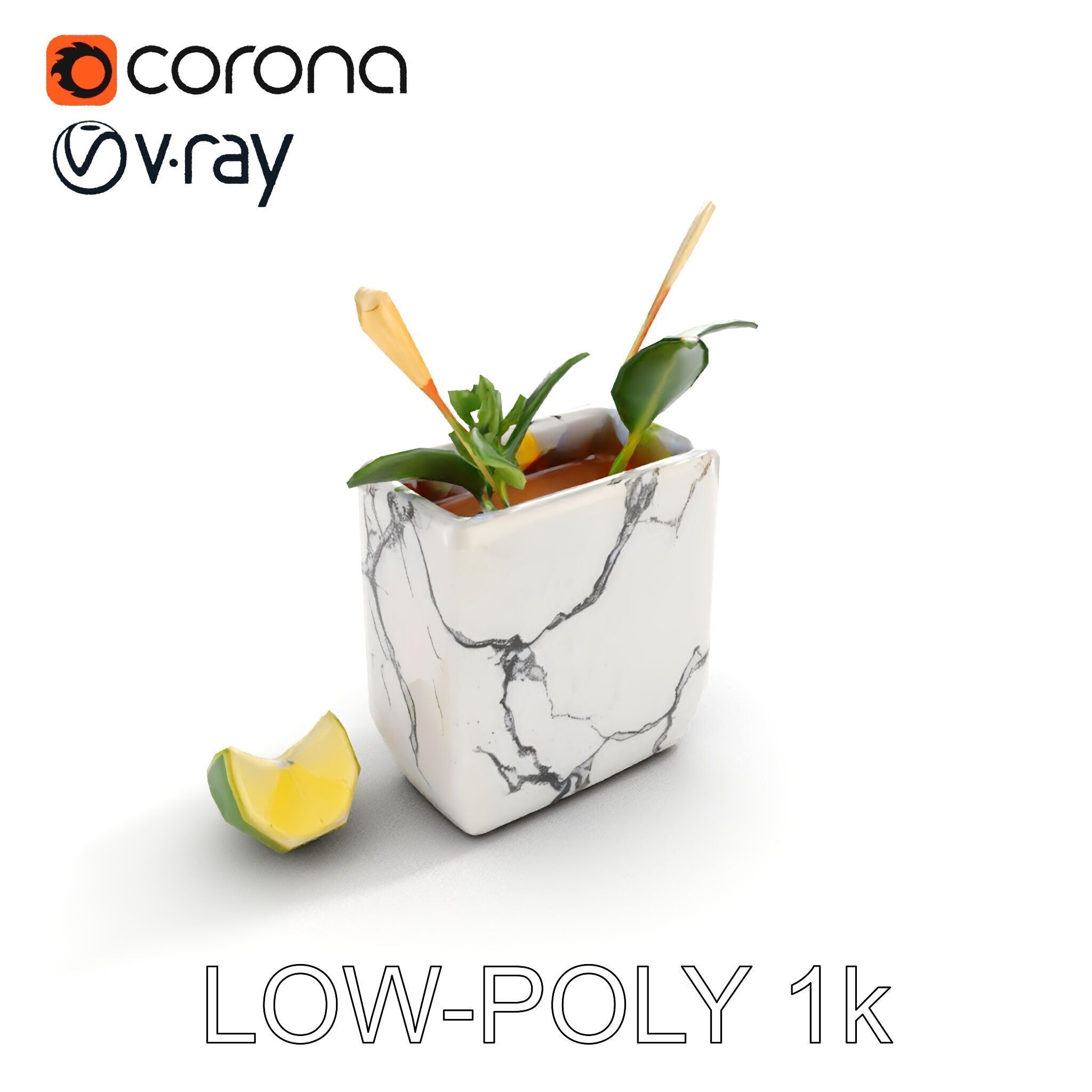 Marble Planter with Lime Slice Model Pack Low-poly 3D model_12