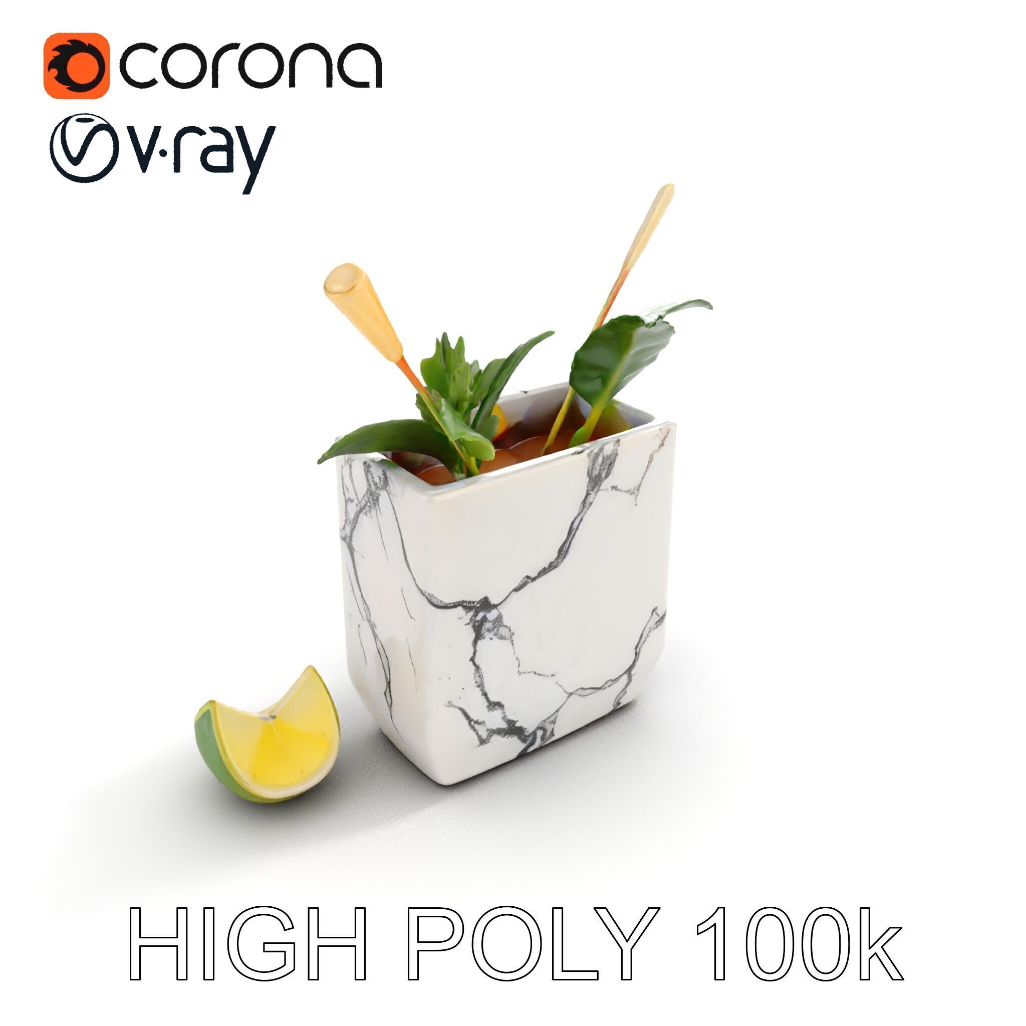 Marble Planter with Lime Slice Model Pack Low-poly 3D model_21