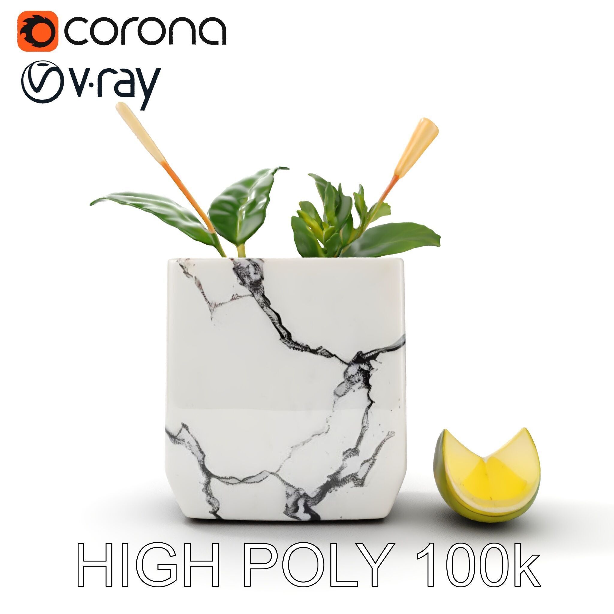 Marble Planter with Lime Slice Model Pack Low-poly 3D model_36