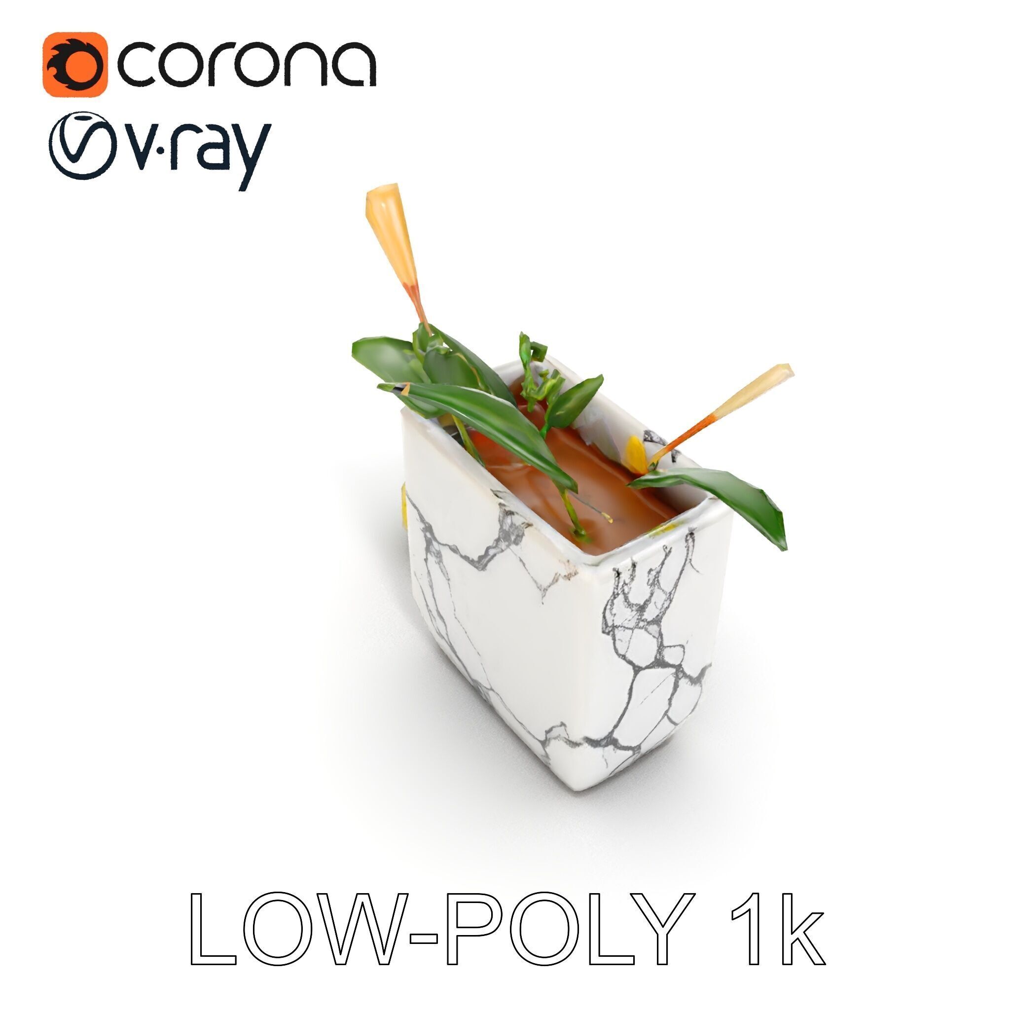 Marble Planter with Lime Slice Model Pack Low-poly 3D model_32