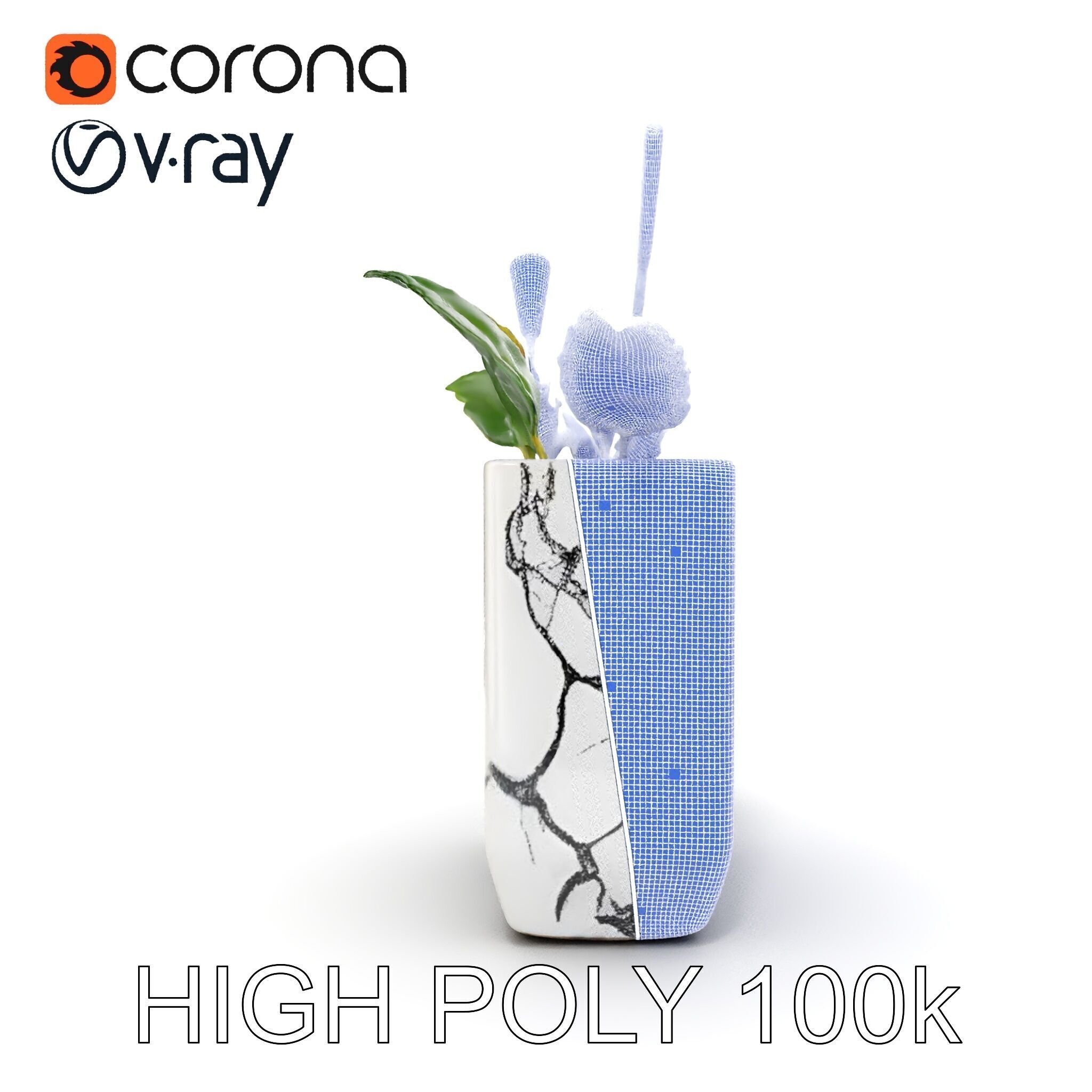 Marble Planter with Lime Slice Model Pack Low-poly 3D model_18