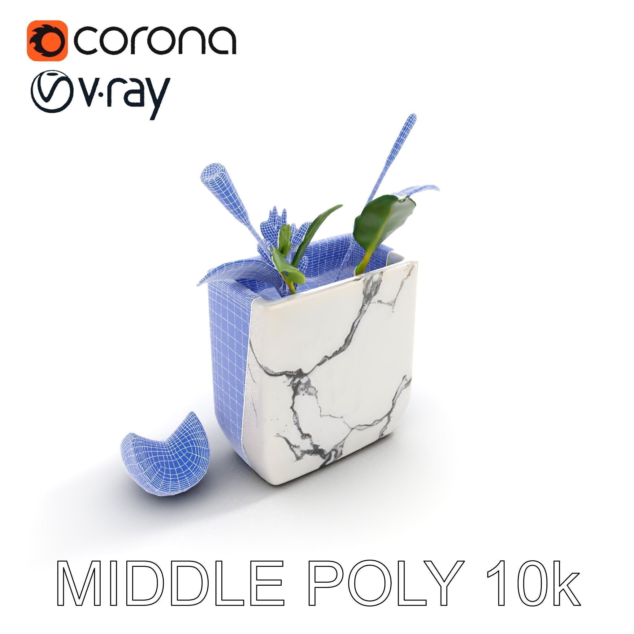 Marble Planter with Lime Slice Model Pack Low-poly 3D model_22