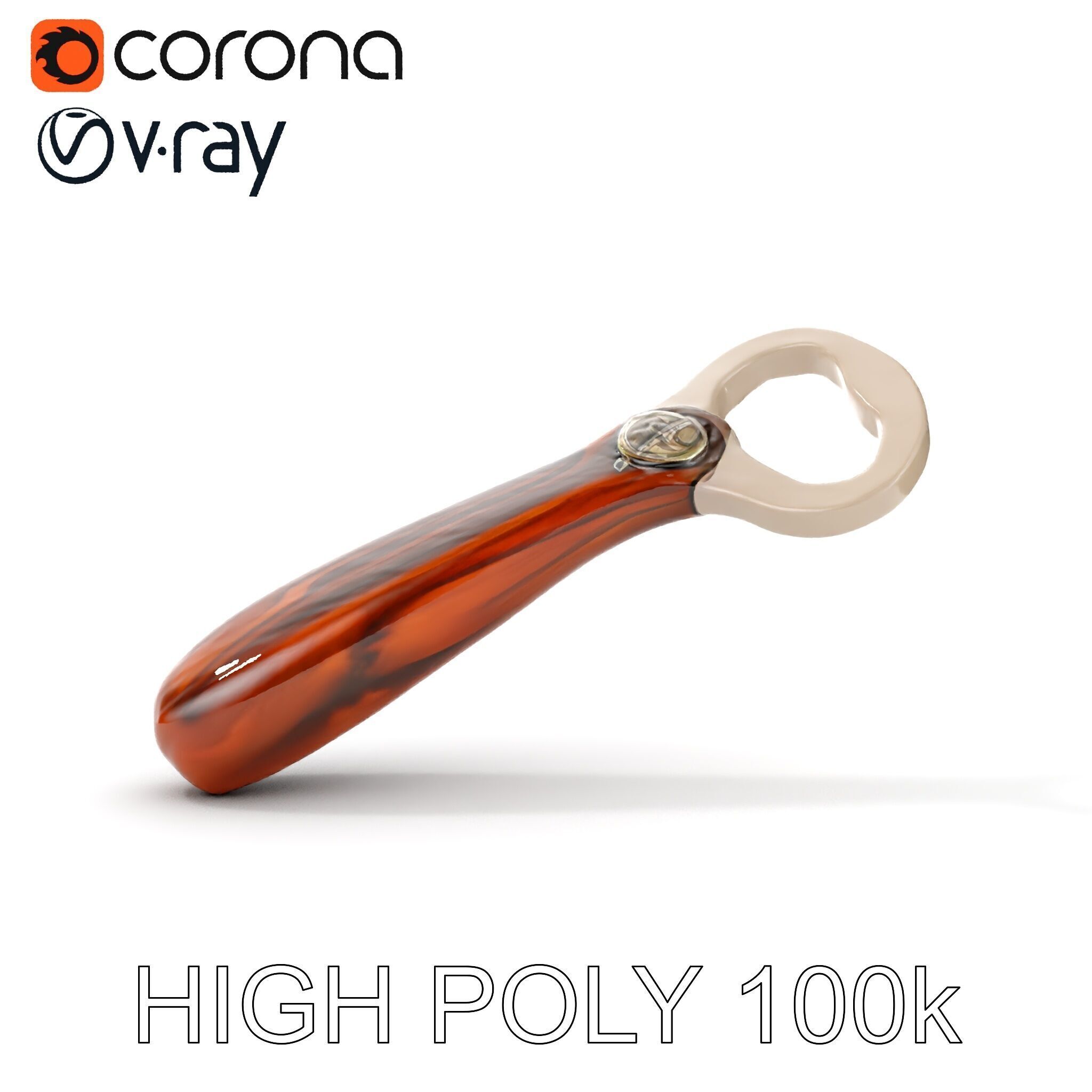 Elegant Wooden Handle Bottle Opener D Model Pack Low-poly 3D model_33