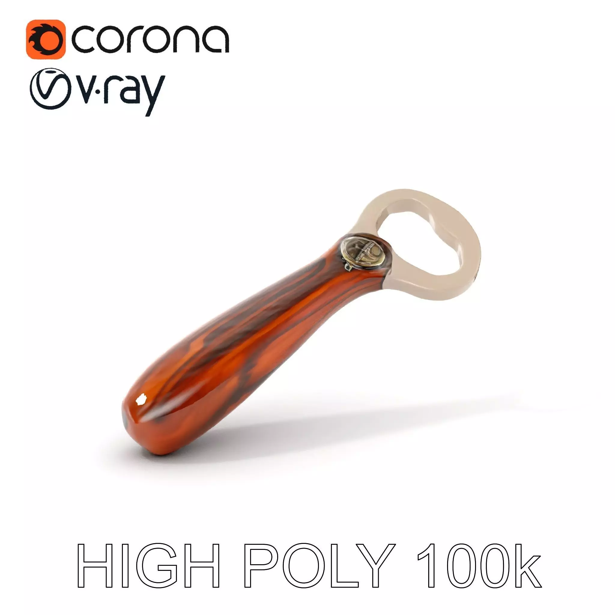 Elegant Wooden Handle Bottle Opener D Model Pack Low-poly 3D model_0