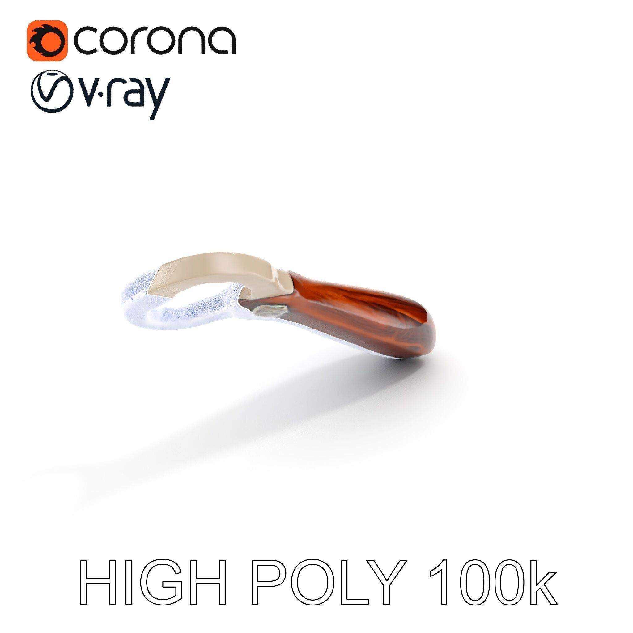 Elegant Wooden Handle Bottle Opener D Model Pack Low-poly 3D model_31