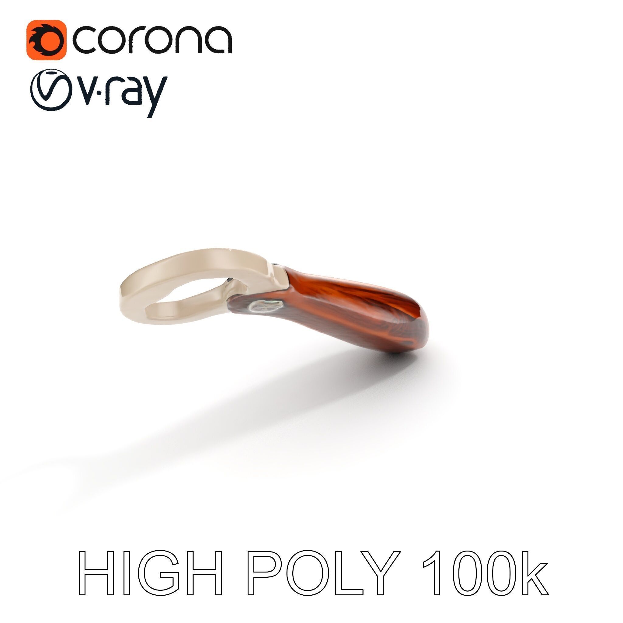 Elegant Wooden Handle Bottle Opener D Model Pack Low-poly 3D model_7