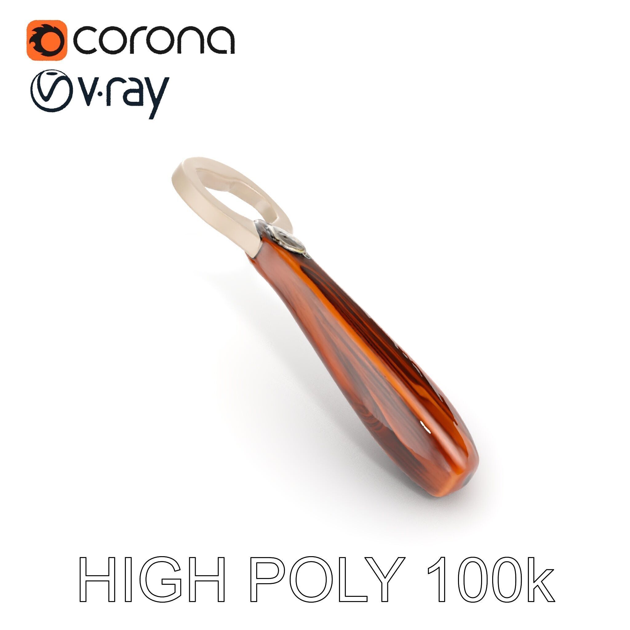 Elegant Wooden Handle Bottle Opener D Model Pack Low-poly 3D model_29