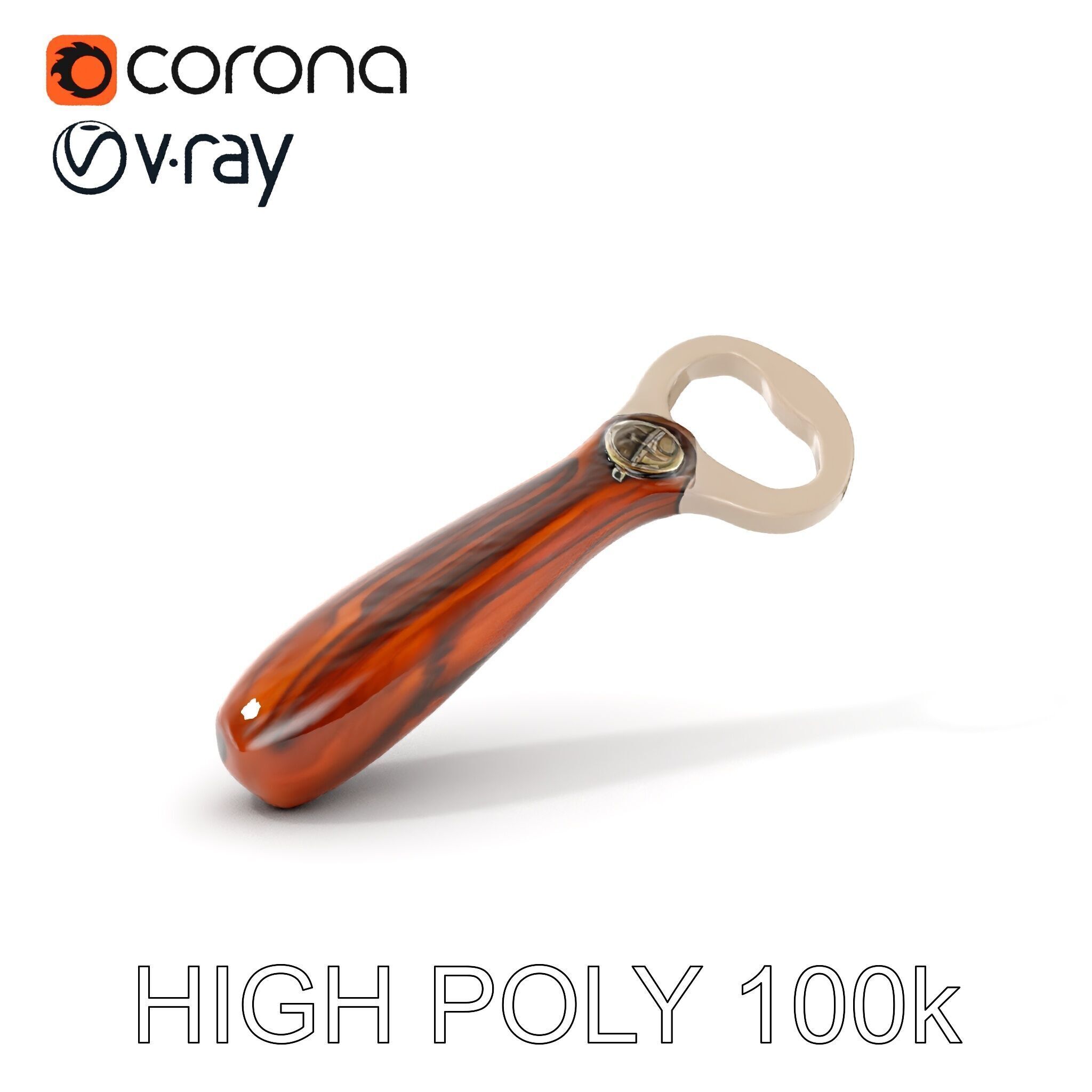 Elegant Wooden Handle Bottle Opener D Model Pack Low-poly 3D model_26