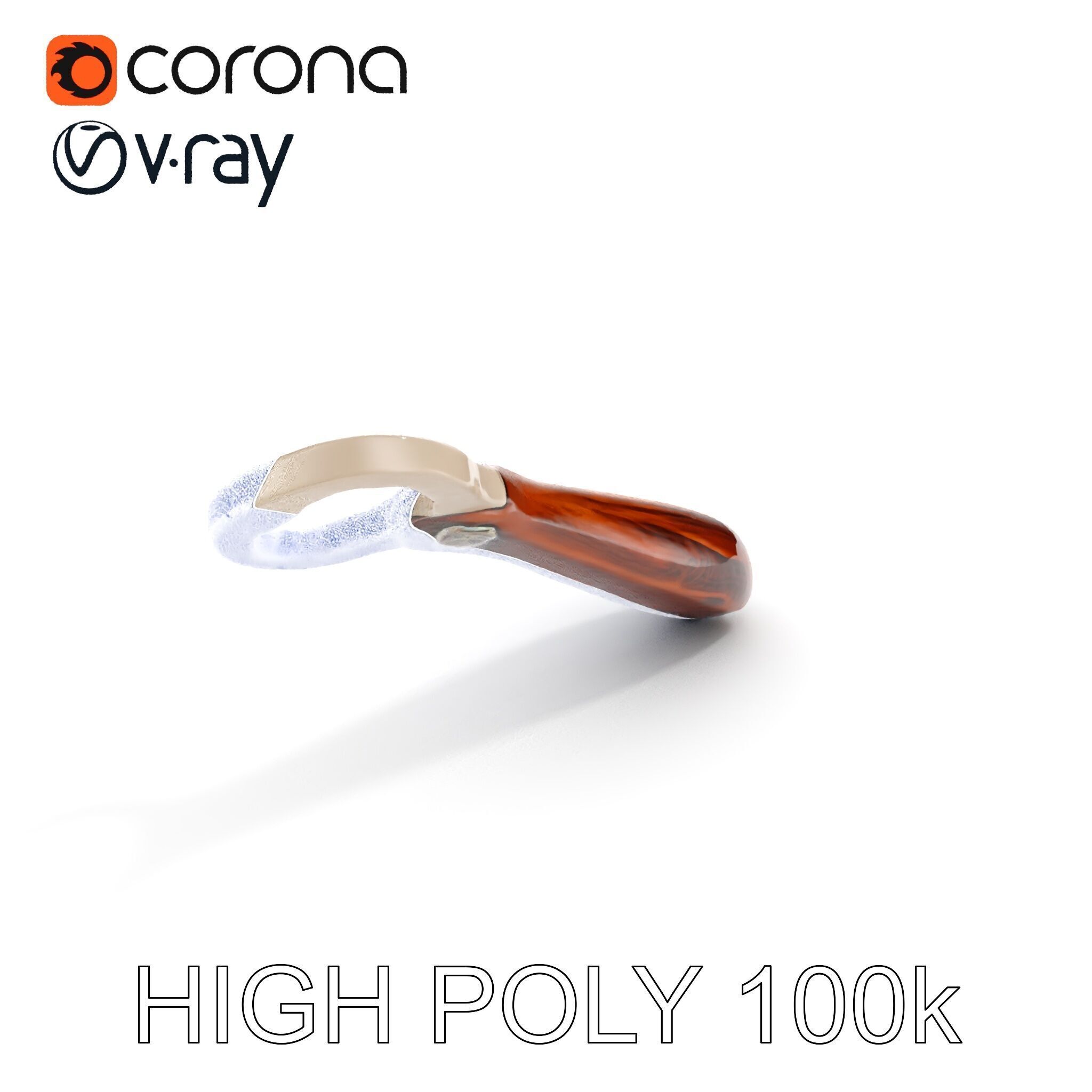 Elegant Wooden Handle Bottle Opener D Model Pack Low-poly 3D model_20