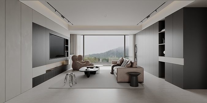 Modern Minimalist Open Space Interior 118 3D model