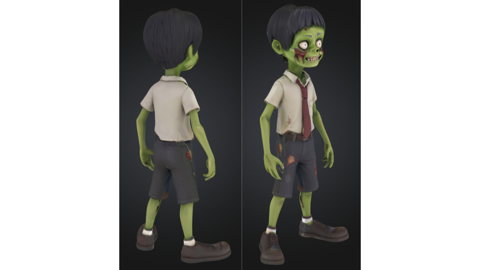 Cartoon Zombie Schoolboy Low-poly 3D model_2