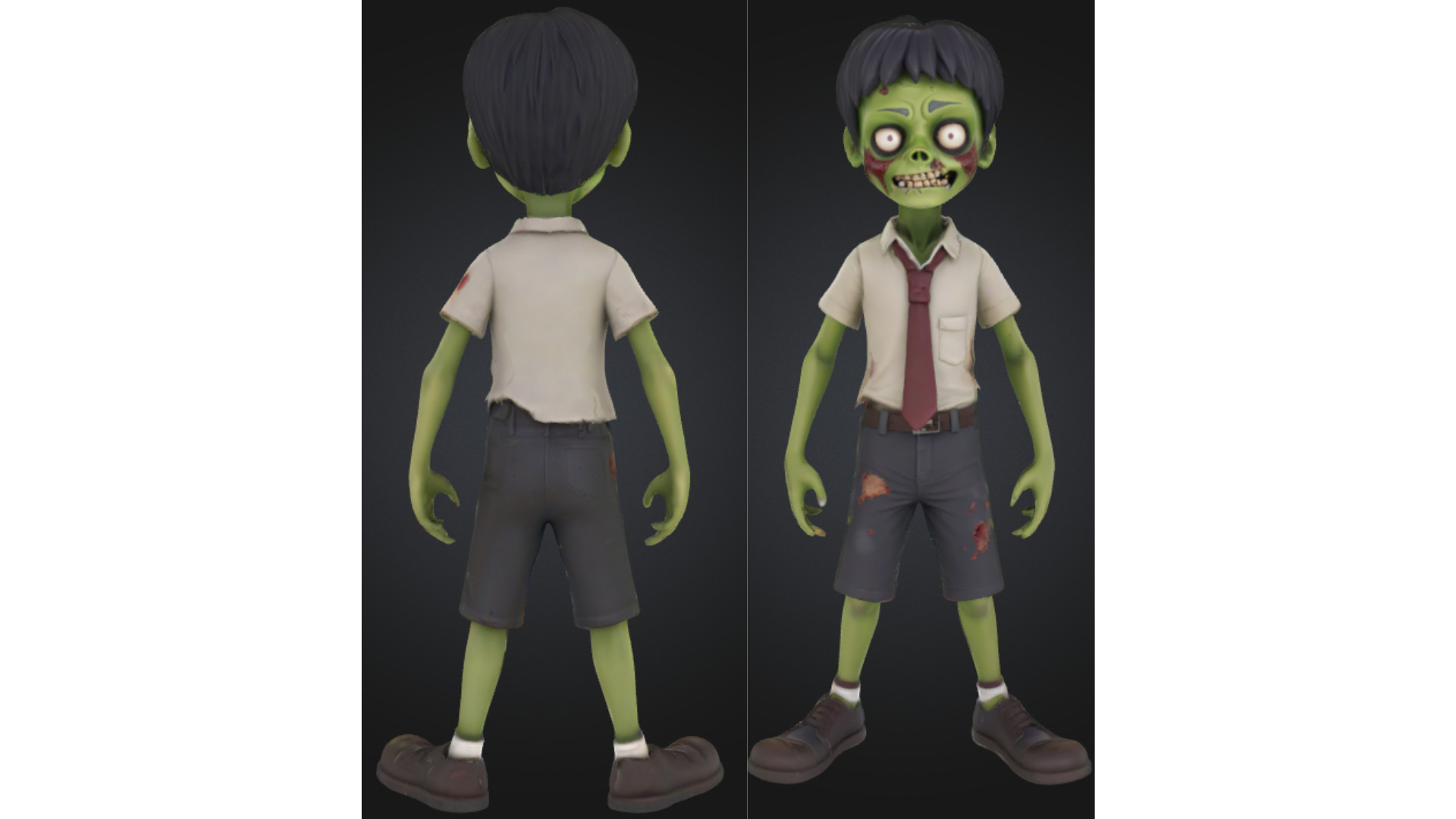 Cartoon Zombie Schoolboy Low-poly 3D model_1