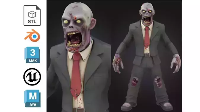 Zombie Businessman Low-poly 3D model