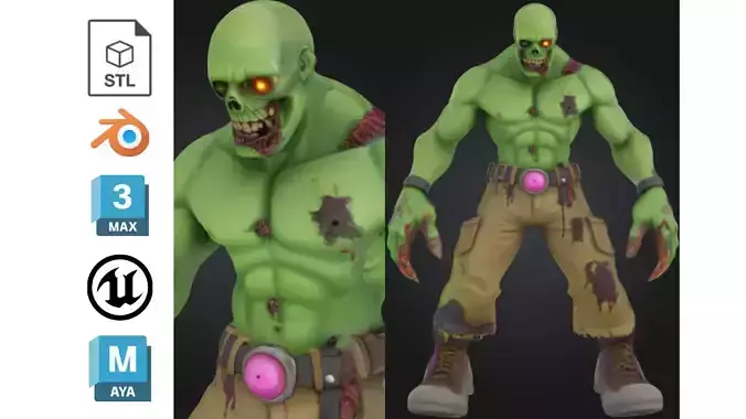 Cartoon Zombie Mutant Low-poly 3D model