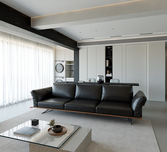Modern Minimalist Black Leather Living Room 108 3D model
