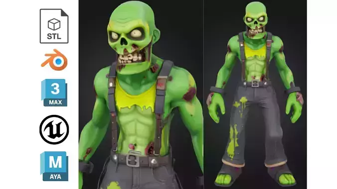 Cartoon Toxic Zombie Low-poly 3D model