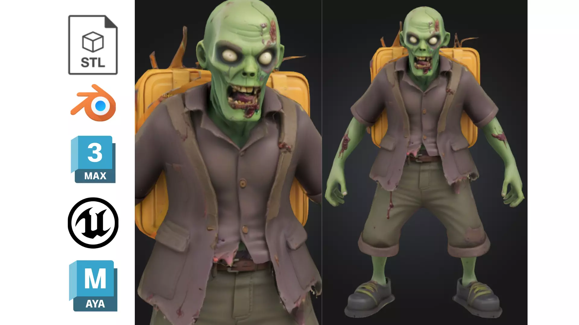 Zombie Schoolboy Low-poly 3D model_0