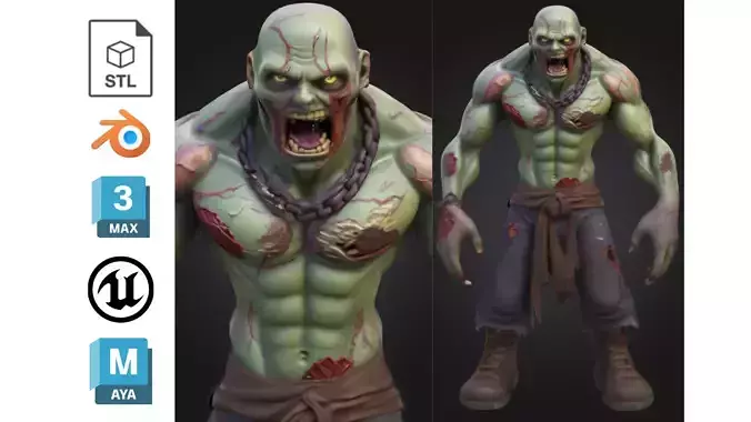 Chain Neck Zombie Brute Low-poly 3D model