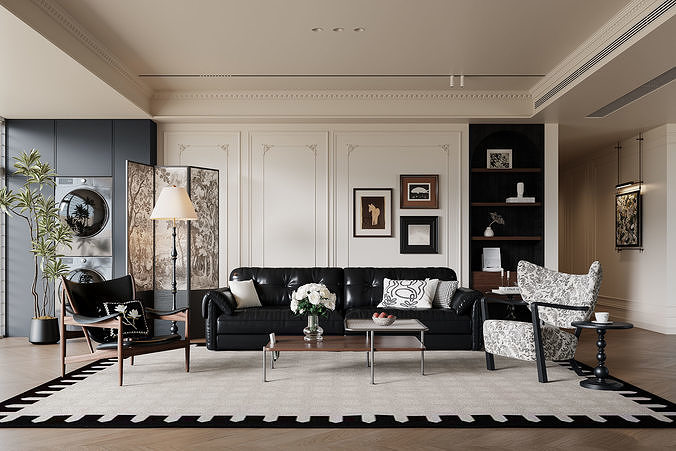 French Eclectic Vintage Living Room 100 3D model