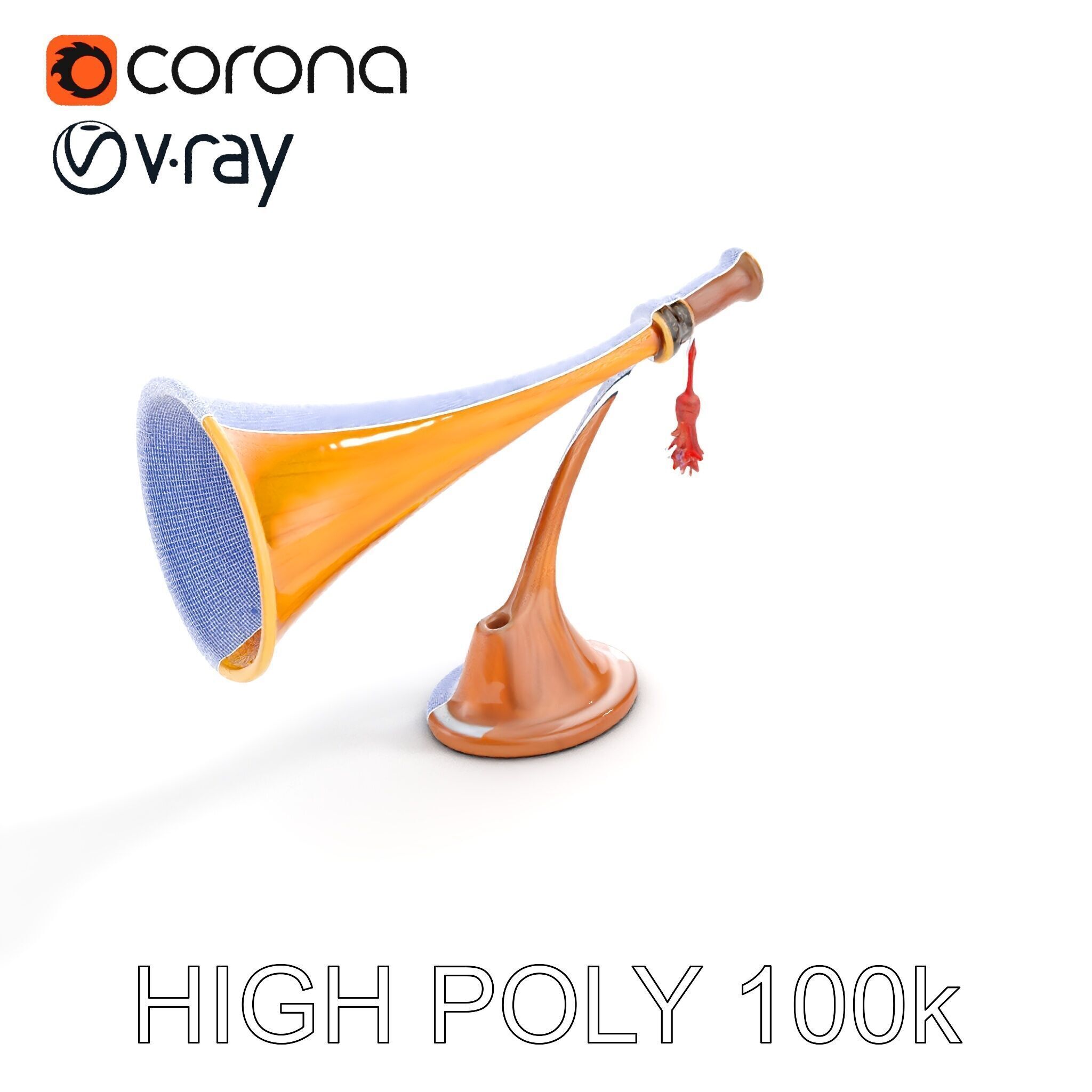 Antique Phonograph Horn Model Pack Low-poly 3D model_27
