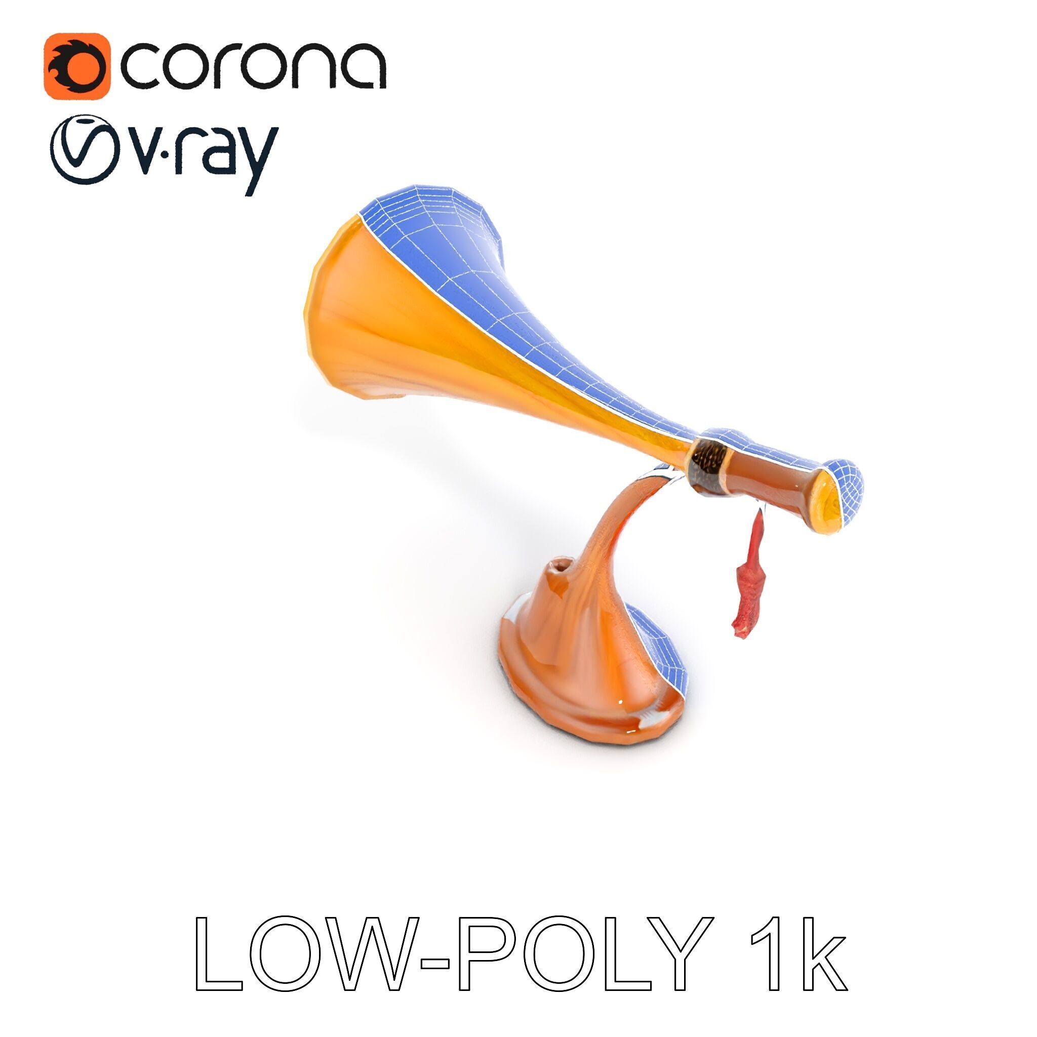 Antique Phonograph Horn Model Pack Low-poly 3D model_29