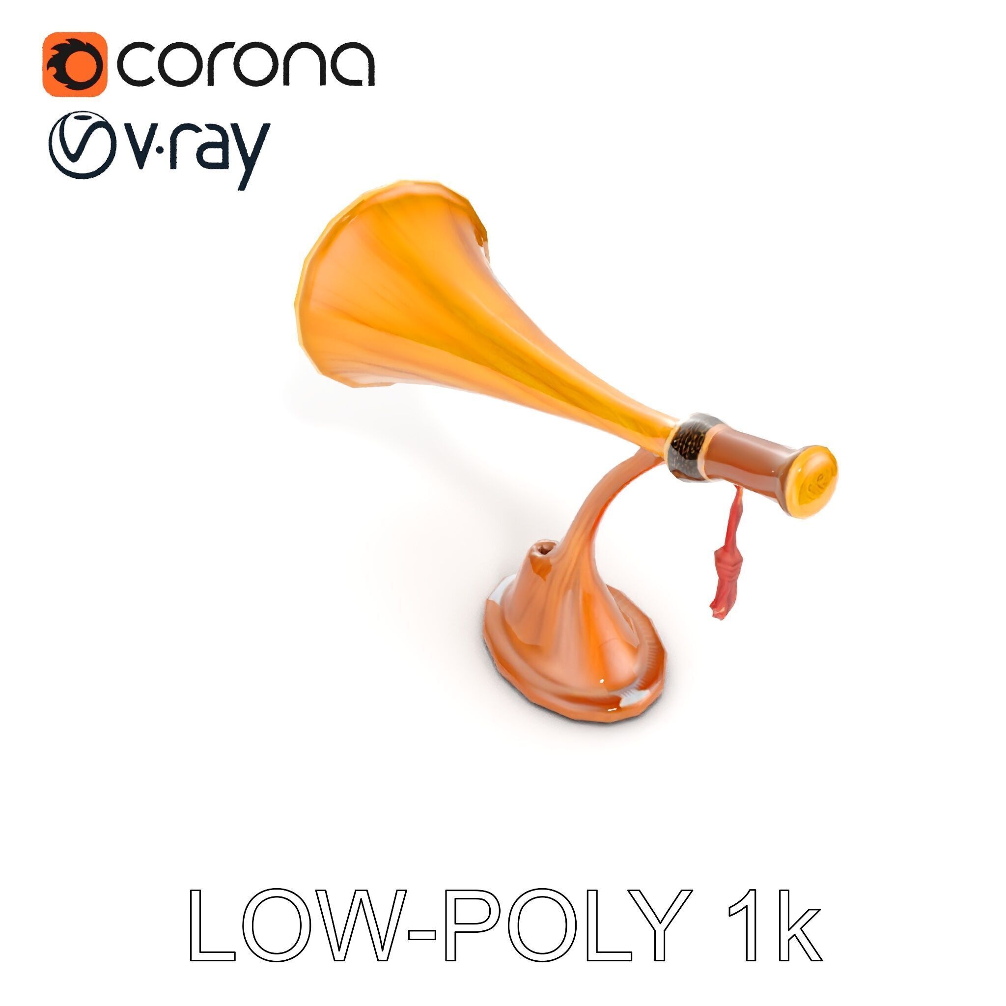 Antique Phonograph Horn Model Pack Low-poly 3D model_16