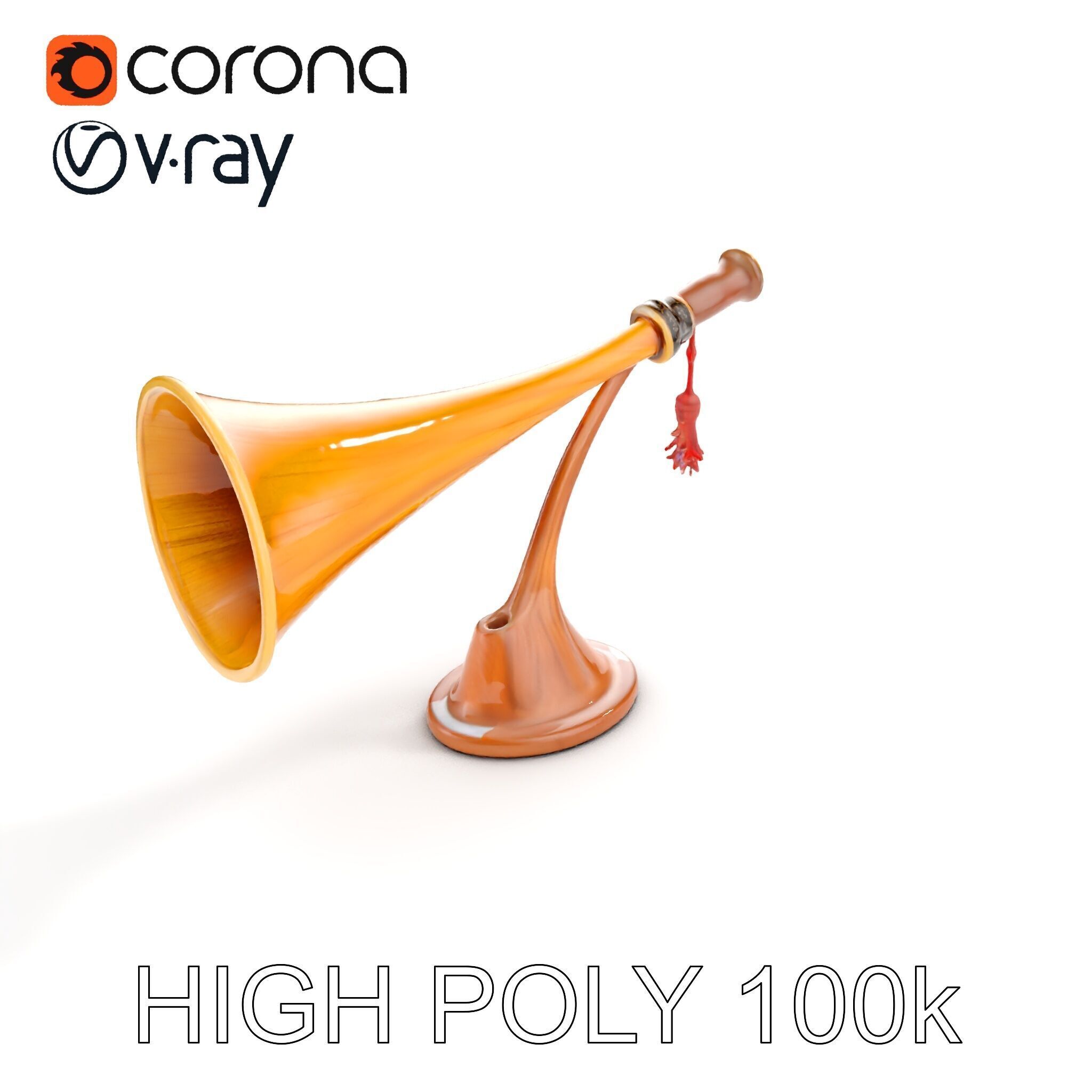 Antique Phonograph Horn Model Pack Low-poly 3D model_14