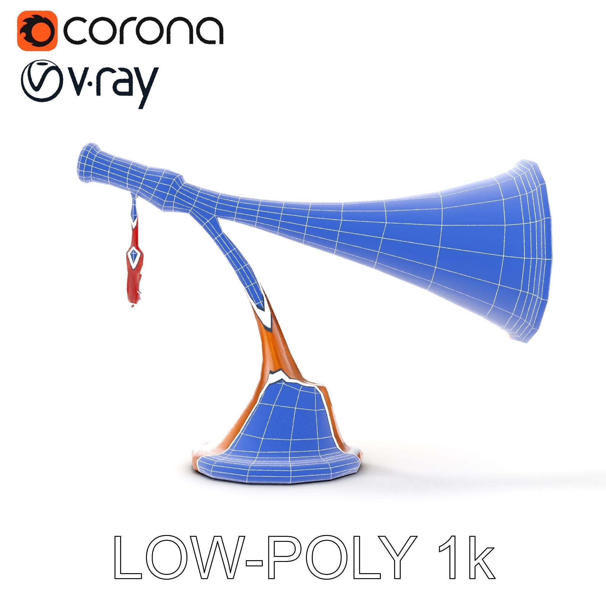 Antique Phonograph Horn Model Pack Low-poly 3D model_35
