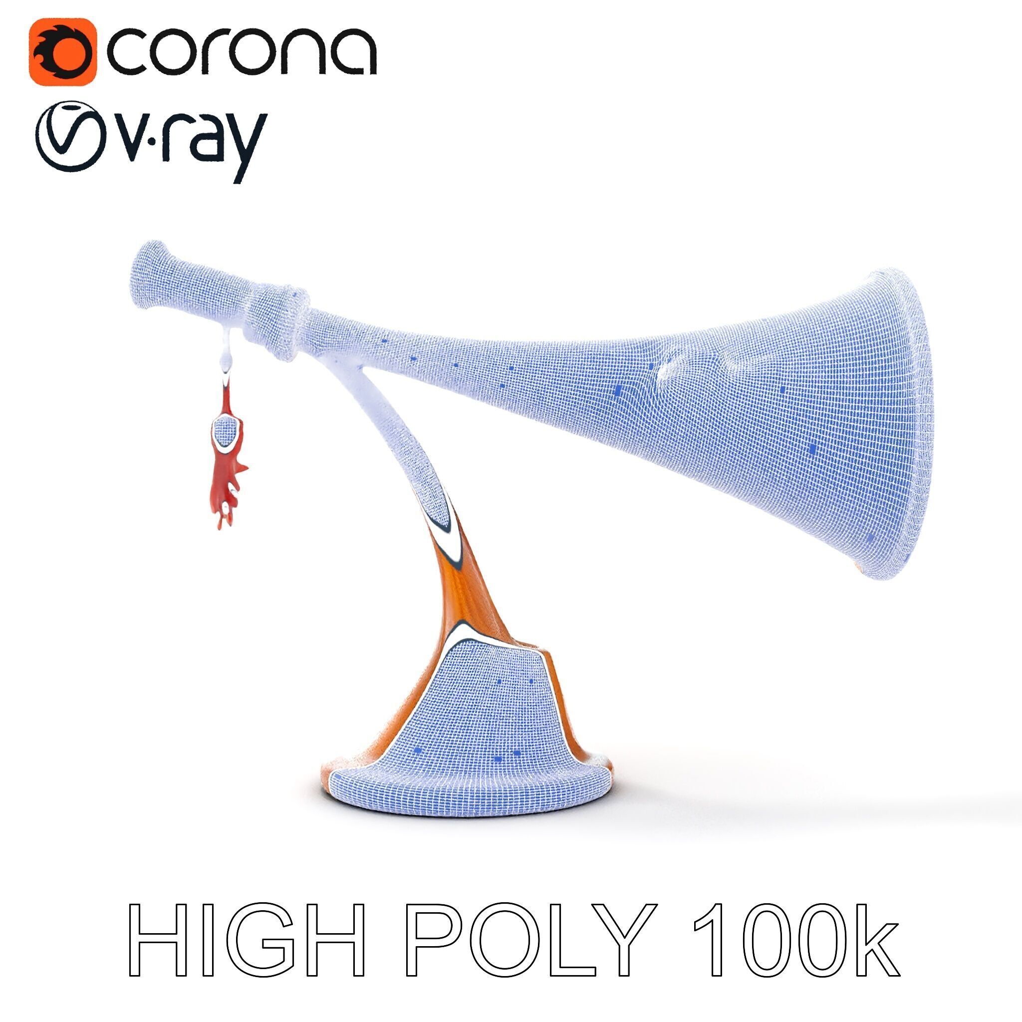 Antique Phonograph Horn Model Pack Low-poly 3D model_33