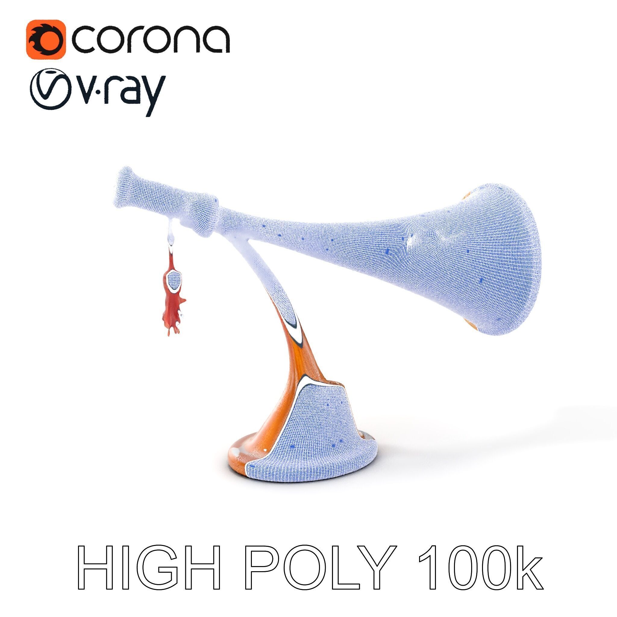 Antique Phonograph Horn Model Pack Low-poly 3D model_5