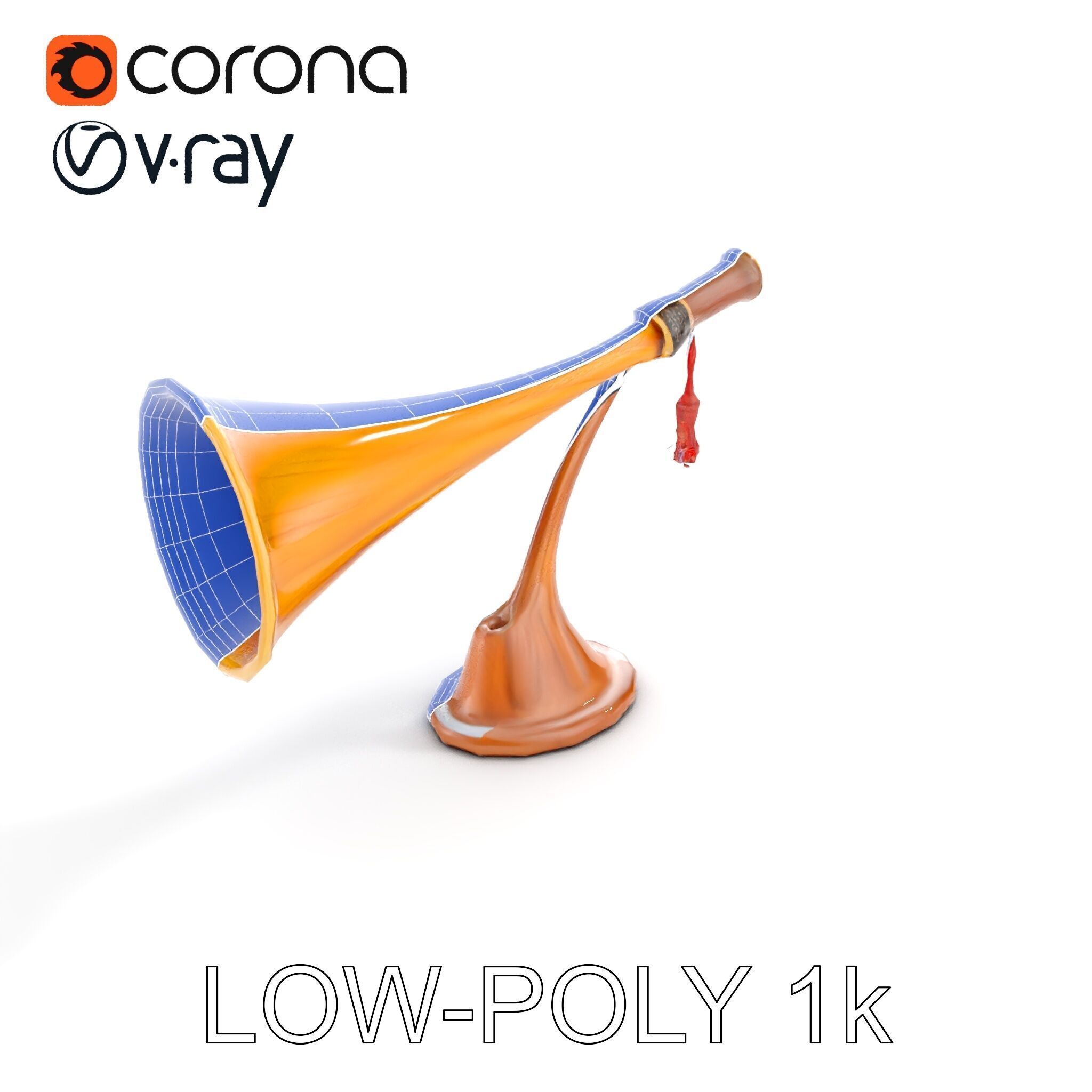 Antique Phonograph Horn Model Pack Low-poly 3D model_32