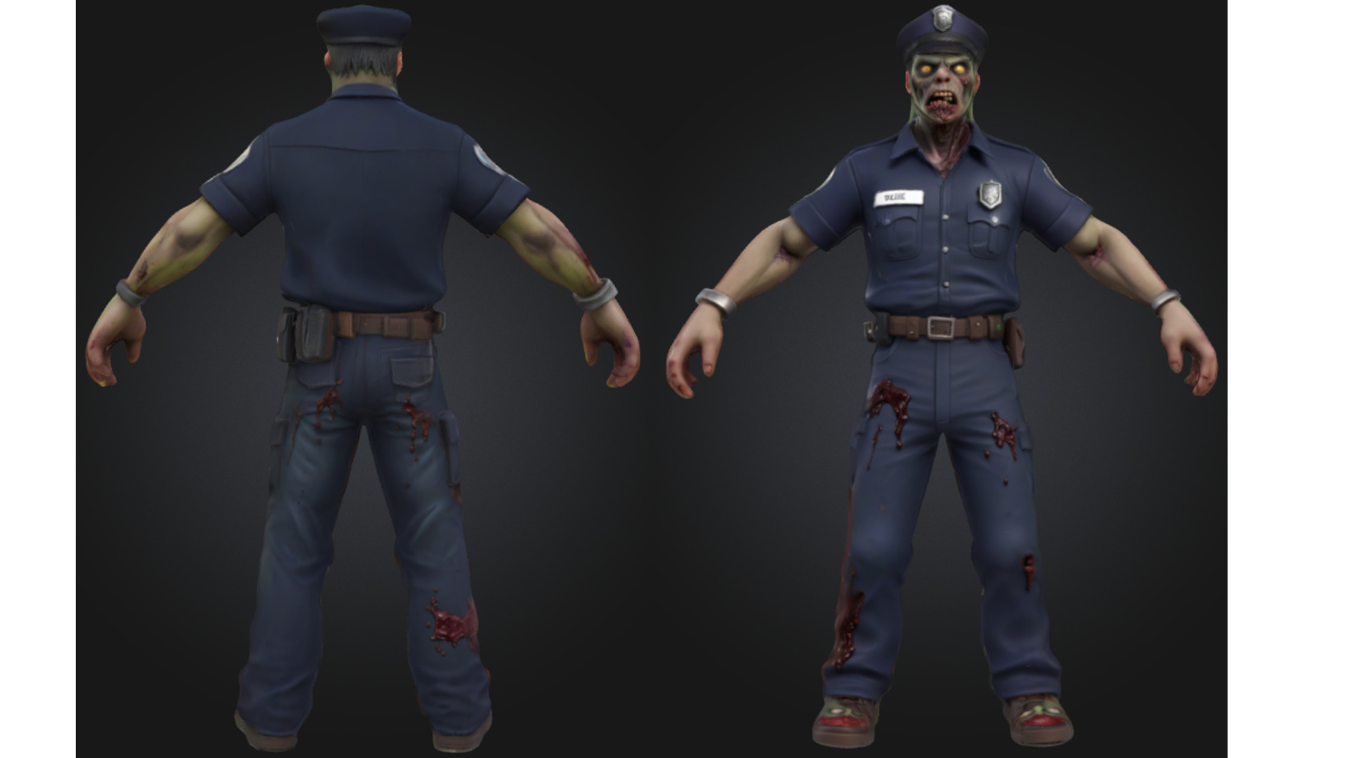Stylized Zombie Police Officer Low-poly 3D model_1