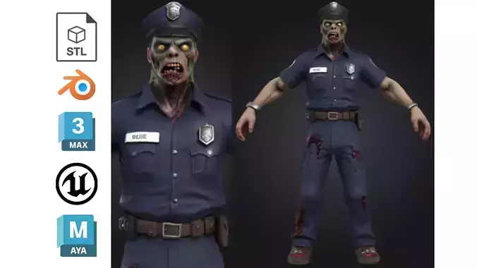 Stylized Zombie Police Officer Low-poly 3D model Stylized Zombie Police Officer Low-poly 3D model