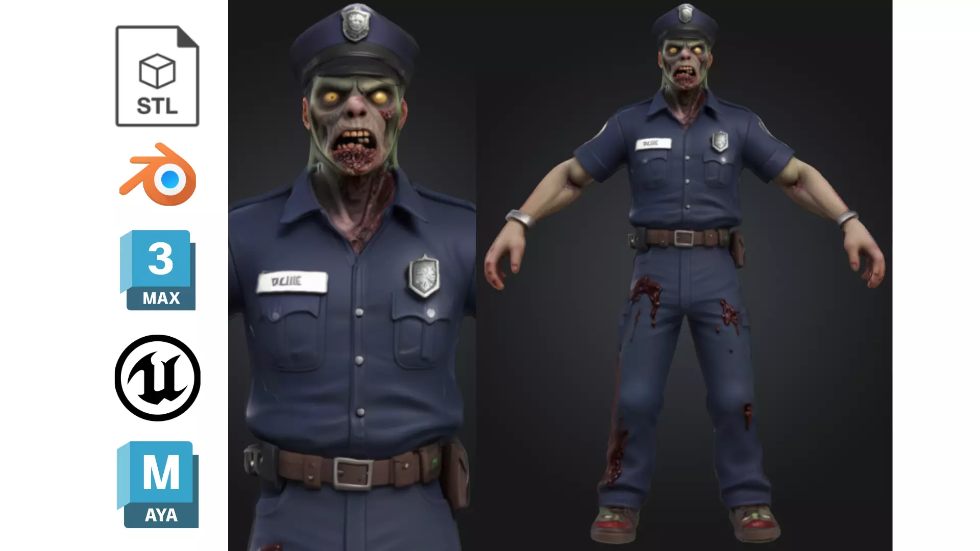 Stylized Zombie Police Officer Low-poly 3D model_0