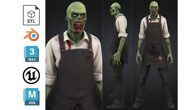 Stylized Zombie Waiter Low-poly 3D model