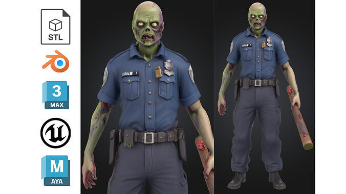 Stylized Zombie Police Officer Low-poly 3D model