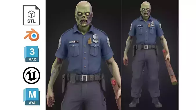 Stylized Zombie Police Officer Low-poly 3D model