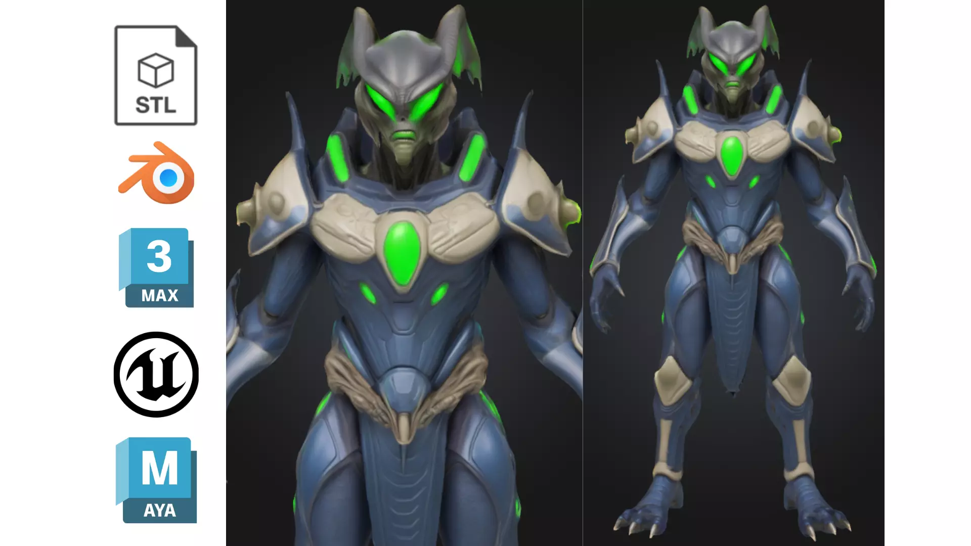 Stylized Alien Creature Warrior Low-poly 3D model_0