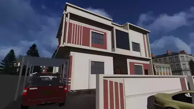 Red Modern Villa Project A126 3D Model Render