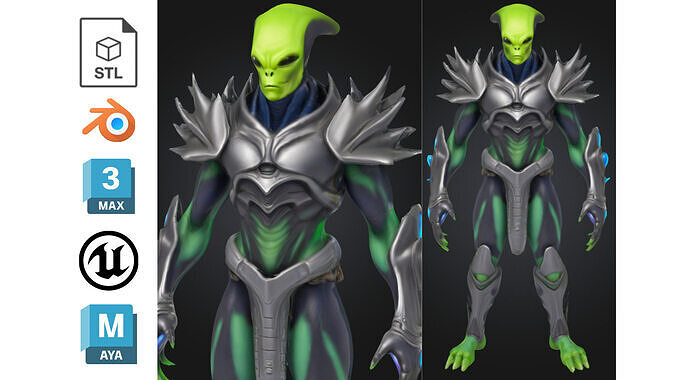 Stylized Alien Warrior Low-poly 3D model