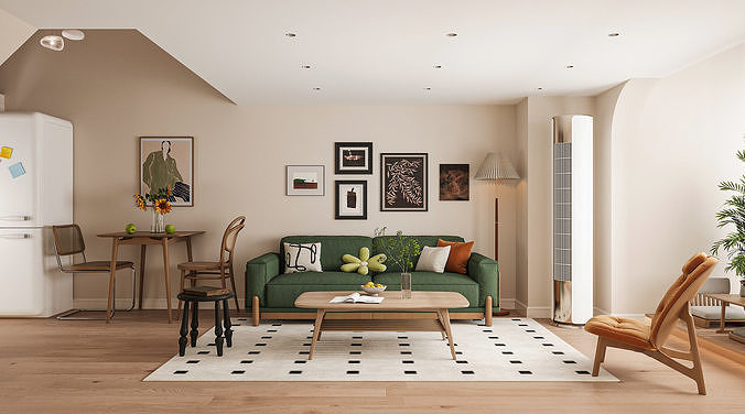 Modern Pop Retro Apartment with Green Sofa  89 3D model
