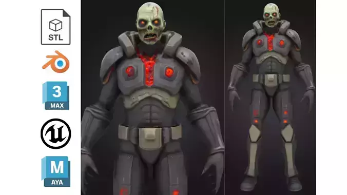 Stylized Zombie Soldier Future Low-poly 3D model