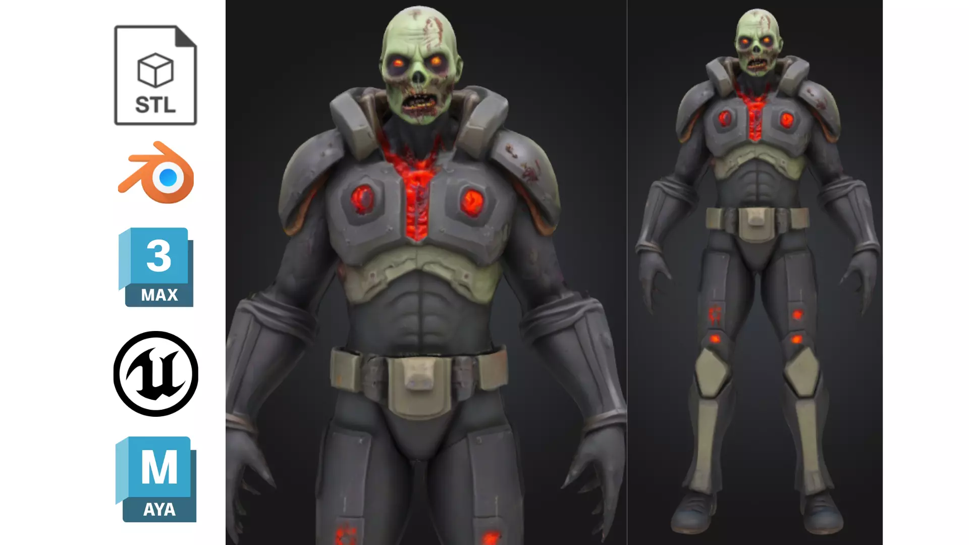 Stylized Zombie Soldier Future Low-poly 3D model_0